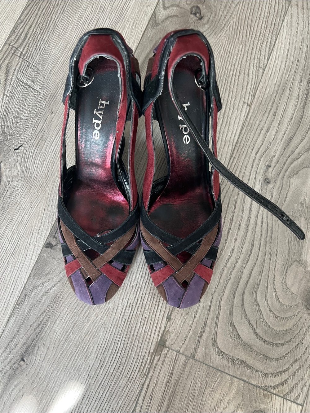 Women's Multicolor Strappy Peep-Toe Heels - Red/Purple/Black